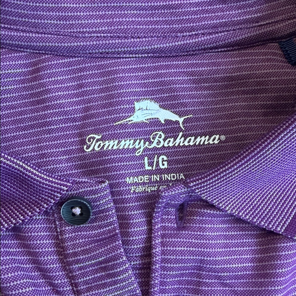Tommy Bahama IslandZone Polo Men’s L Purple Striped Golf Shirt - Picture 3 of 7